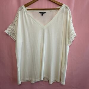 LAUREN RALPH LAUREN Top XXL‎ V-Neck Short Sleeve Eyelet Lace Trim Resort Casual